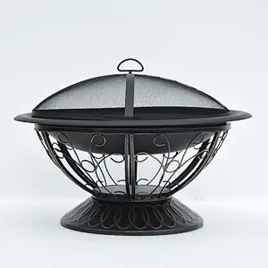 metal antique outdoor black coating dome wood fire pit with 3 legs