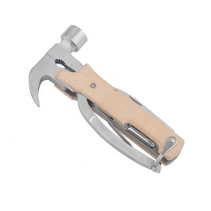 Multifunctional stainless steel outdoor mini hammer multi tool with wood handle