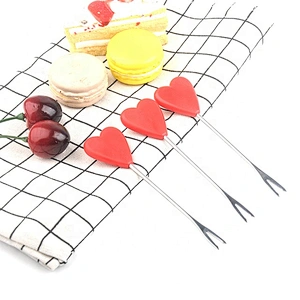 Heart-shaped stainless steel and plastic fruit fork