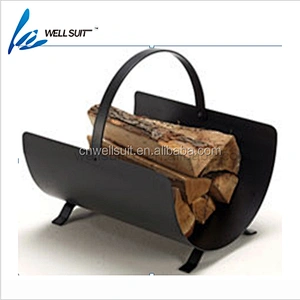 Iron fireplace tool wooden holder with black powder coating