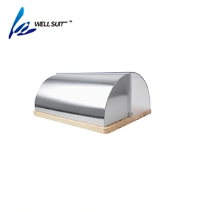 Stainless Steel wood Roll Top Bread Box for Kitchen, bread bin, bread storage