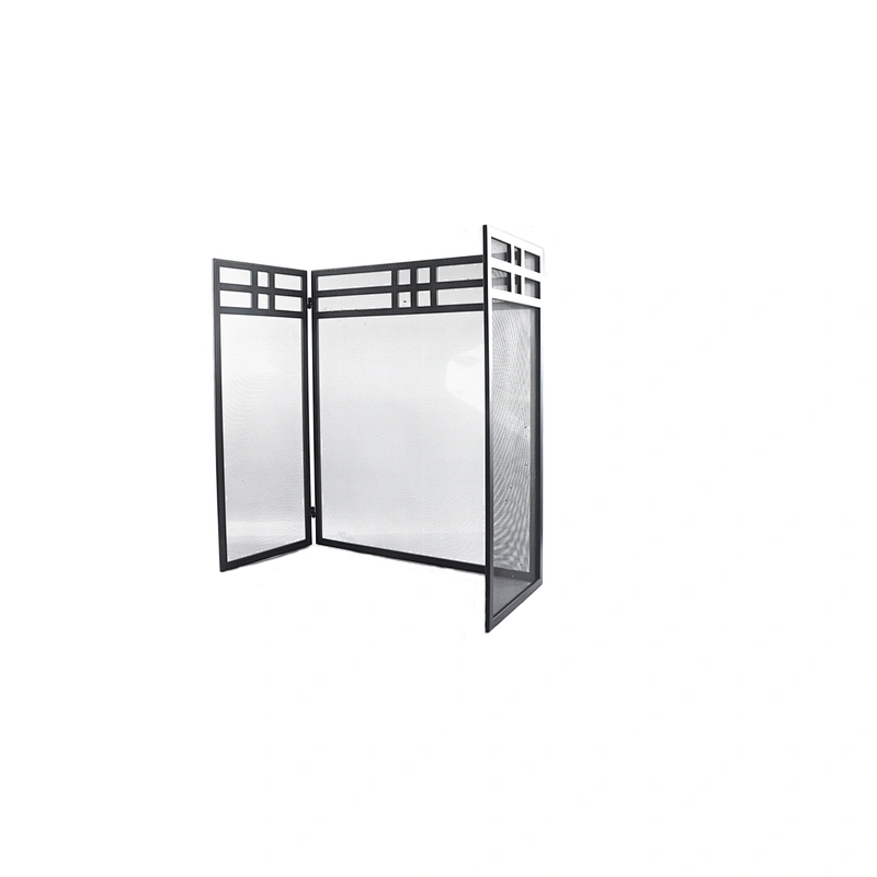 3 Fold Black Metal Rustic Living Room Fireplace Screen