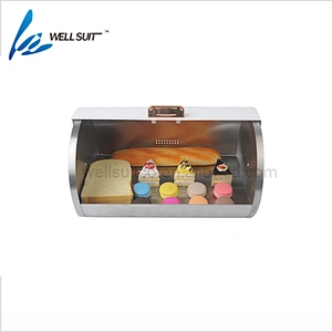 White metal bread box kitchen food storage with cooper coating