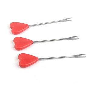Heart-shaped stainless steel and plastic fruit fork