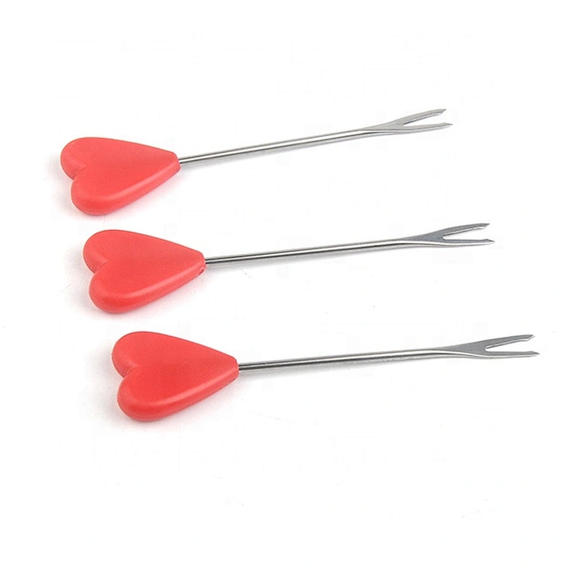 Heart-shaped stainless steel and plastic fruit fork