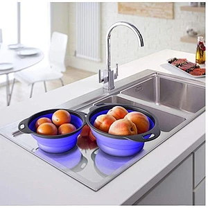 Food-Grade 2 Pack Collapsible Colander Strainer Set Silicone Strainer Space-Saver Folding
