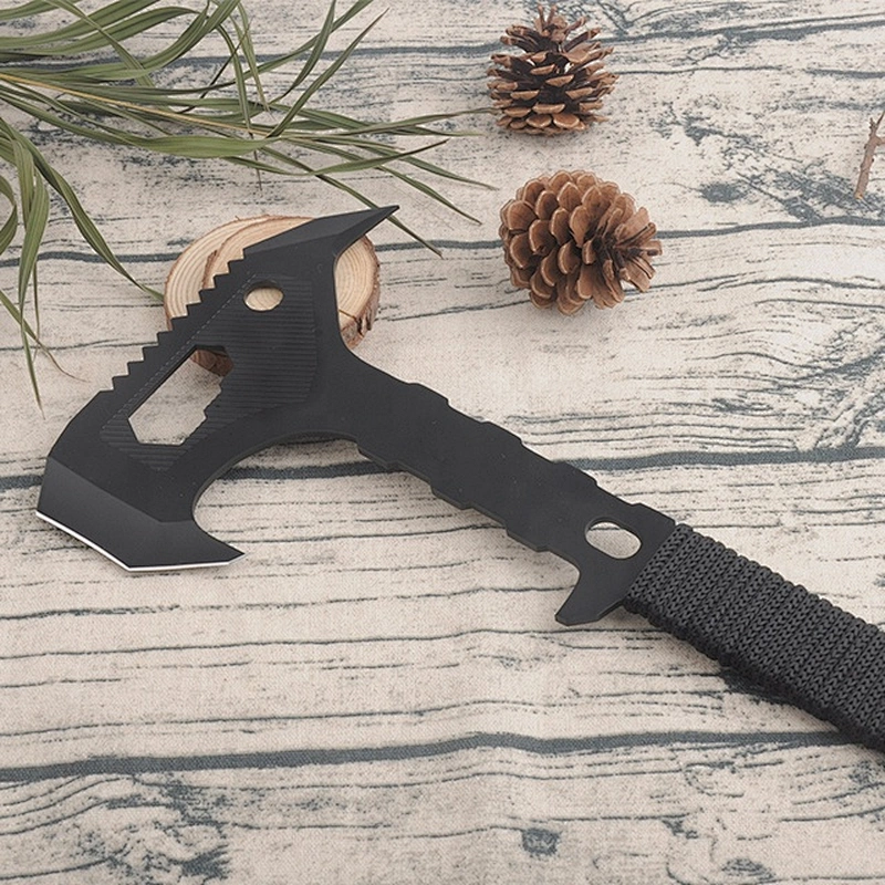 Black Stainless Steel Throwing Hatchet Survival Camp Hand Axe with Paracord Handle