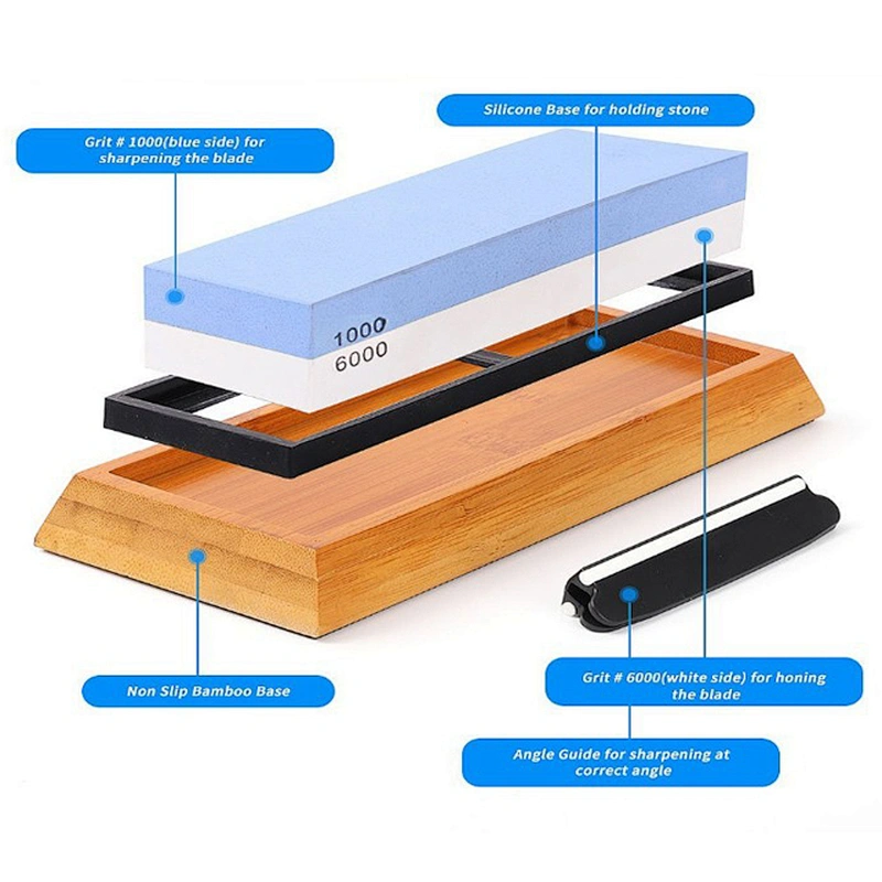1000/6000 Grit China whetstone with bamboo base sharpening stone for knife kitchen tools