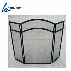 Fireplace screen 3 Panel Ornate Wrought Iron Black Metal Fire Place Standing Gate Decorative Mesh Solid Baby Safe