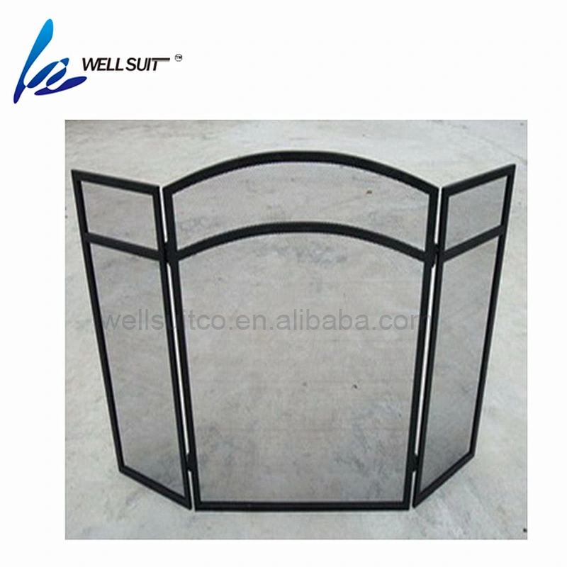 Fireplace screen 3 Panel Ornate Wrought Iron Black Metal Fire Place Standing Gate Decorative Mesh Solid Baby Safe