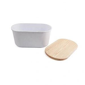 Hot selling good quality plastic bread bin bread box with wooden cover