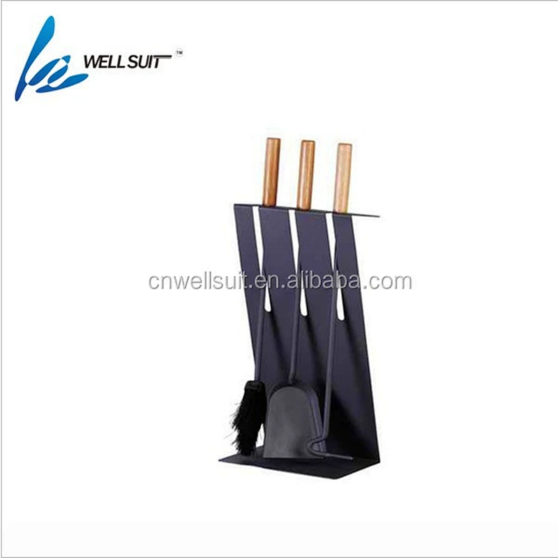 high quality Iron cast 5 pcs fireplace tool set with glass holder