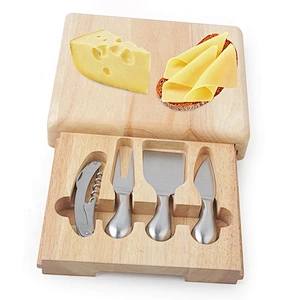 4Pcs corkscrew opener cheese cutting board drawer knife set wooden cheese board set
