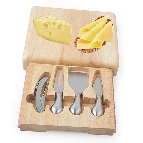 4Pcs corkscrew opener cheese cutting board drawer knife set wooden cheese board set