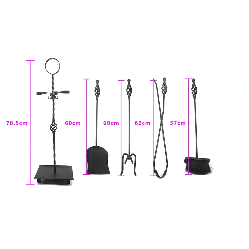 Black coating Luxury Wrought Iron fireplace accessories 5pcs Set