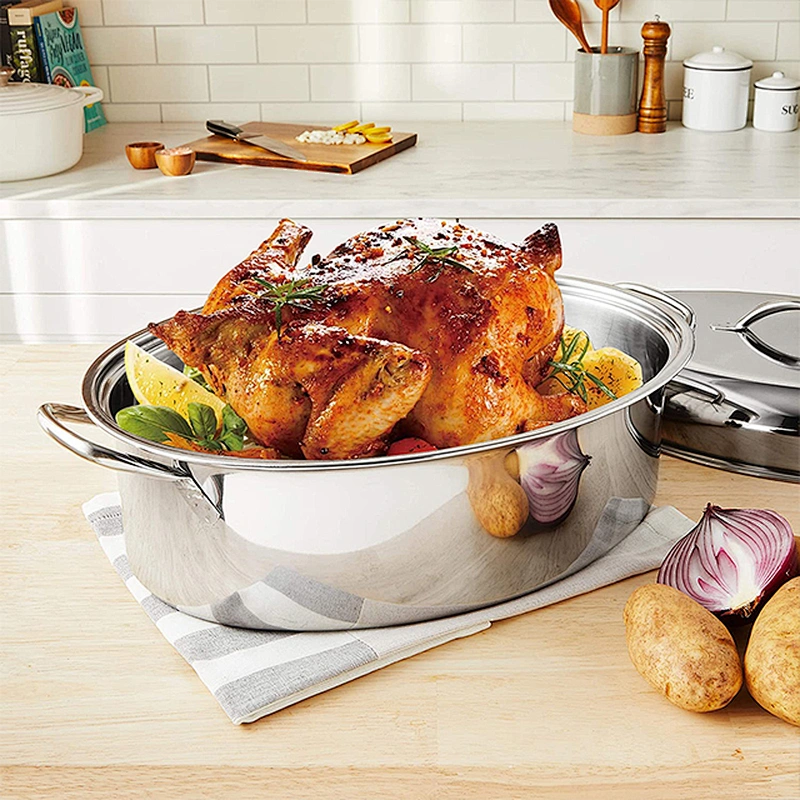 Eco-friendly 100% food grade microwave chicken turkey roaster roasting pan with rack turkey roaster pan
