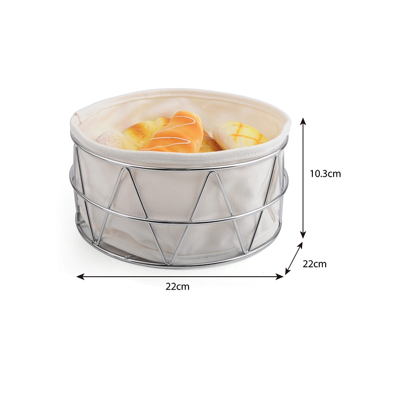 Stainless Steel Basket & Cloth Fabric Bag Modern Countertop Stainless Steel Wire Bread Basket Bowl for Kitchen Storage Bread