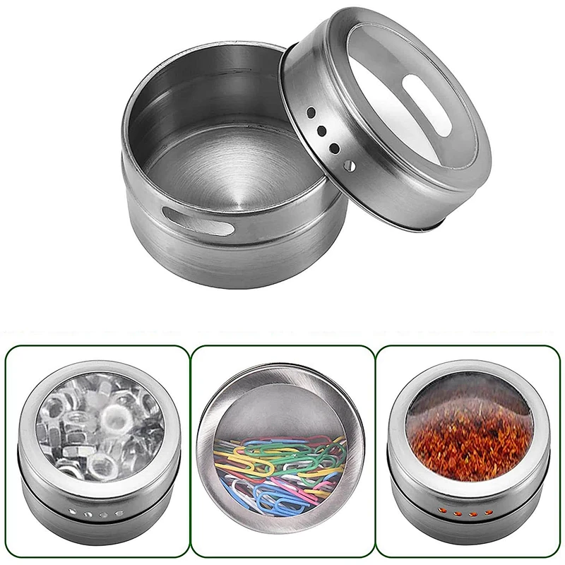 Magnetic Spice Containers Spice Tins with Clear Lid Multi-purpose Storage Tins For Refrigerator Home&Kitchen