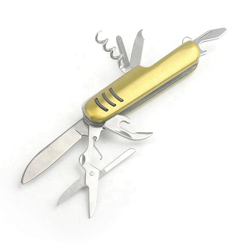 8 In 1 Multi Purpose  Stainless Steel Blade Folding Pocket Survival Hunting Knife Tools with Aluminum Handle