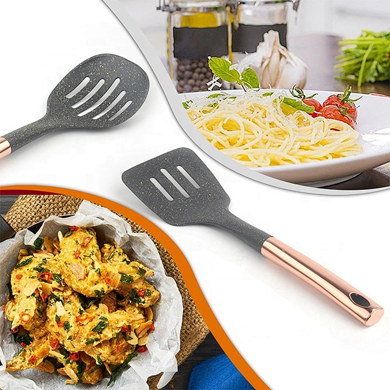 Good quality food grade nylon cookware utensil set with cooper plating handle