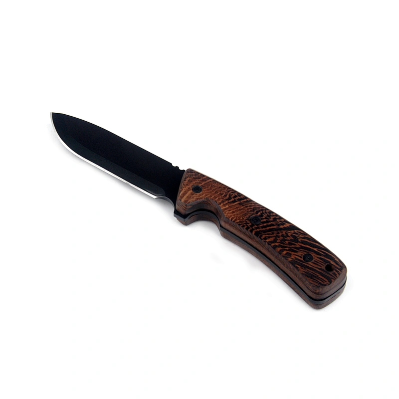 outdoor camping hunting knife with wood handle