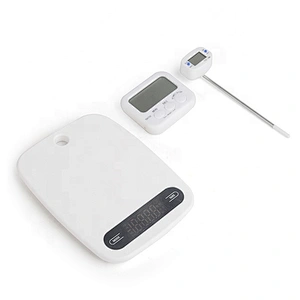 Manual plastic digital kitchen scale with thermometer and timer