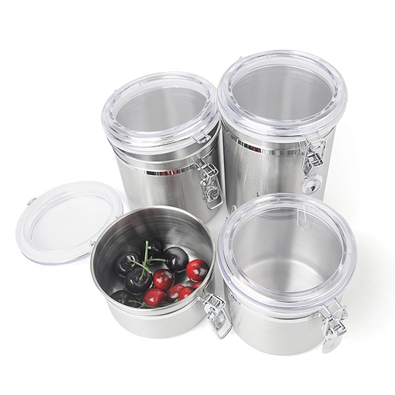 Metal stainless steel kitchen food airtight storage sugar tea coffee canister sets with pp lid