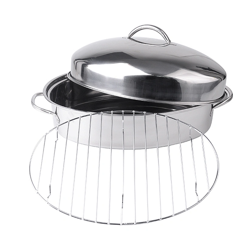 3pcs Stainless Steel Covered Oval Turkey Roaster 16 inch Chicken Roasting pan 42cm Extra large with rack