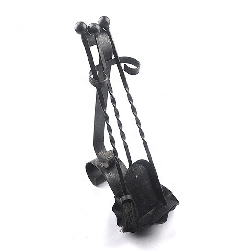 3 Pieces Black Hook Rustic Iron Fireplace Tools set