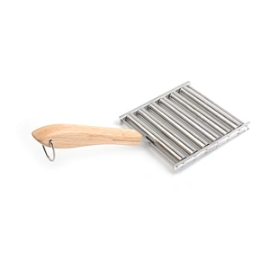 Stainless steel hot dog grill roller with bamboo handle for outdoor barbecue grills
