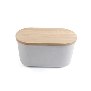 Hot selling good quality plastic bread bin bread box with wooden cover