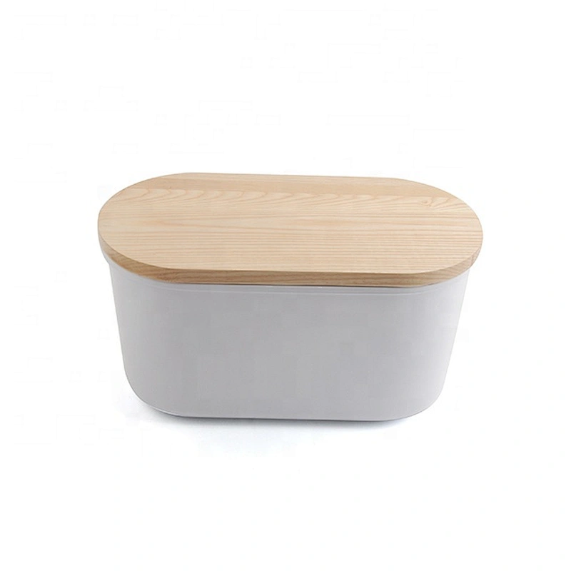 Hot selling good quality plastic bread bin bread box with wooden cover