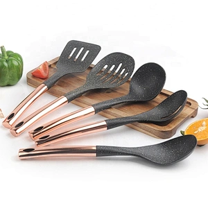 Good quality food grade nylon cookware utensil set with cooper plating handle