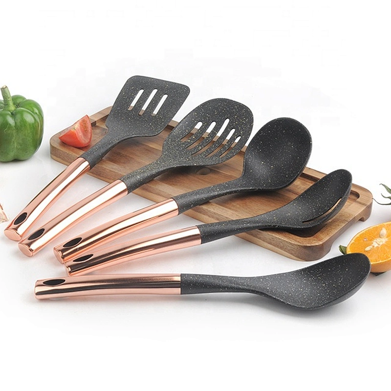 Good quality food grade nylon cookware utensil set with cooper plating handle