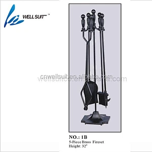 Rustic Fireplace Tools Iron Tool Set with Tongs, Shovel, Broom, Poker and Stand