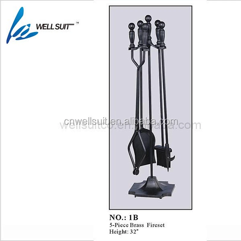 Rustic Fireplace Tools Iron Tool Set with Tongs, Shovel, Broom, Poker and Stand
