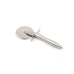 Stainless steel pizza cutter with convenience handle