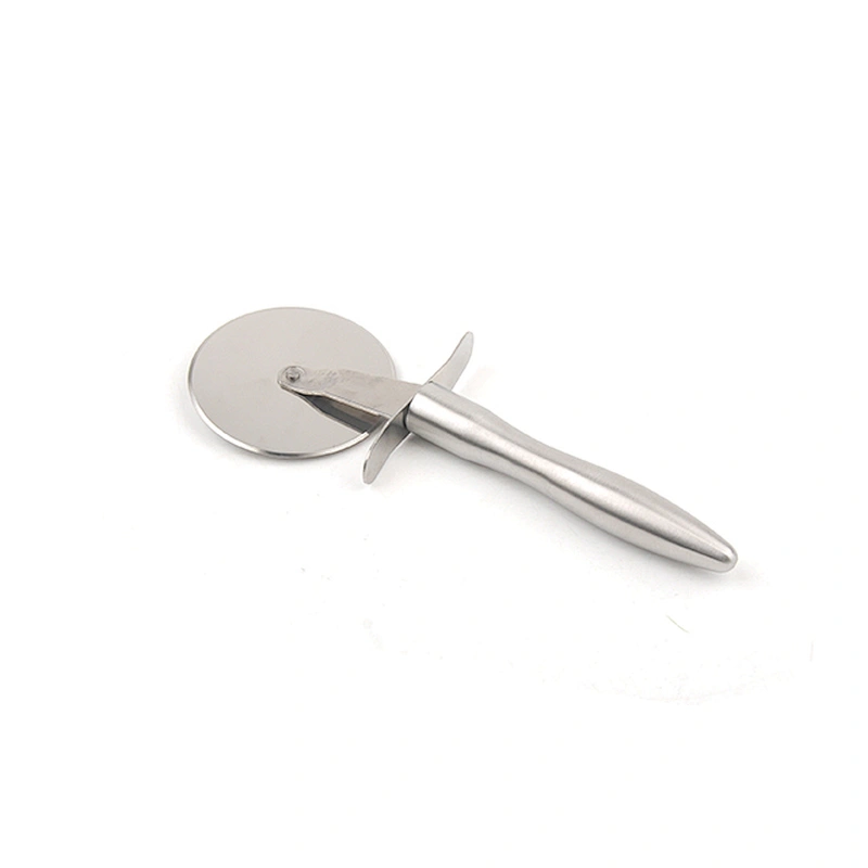Stainless steel pizza cutter with convenience handle