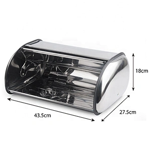 Stainless Steel wood Roll Top Bread Box for Kitchen, bread bin, bread storage