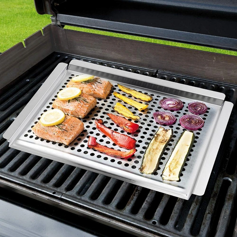 smoke slotted and holes on bbq grill and tray Square grill Topper pan