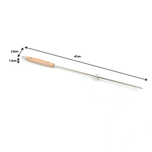 BBQ large wooden handle BBQ stick stainless steel BBQ flat skewers mutton skewers 47cm lamb leg fork