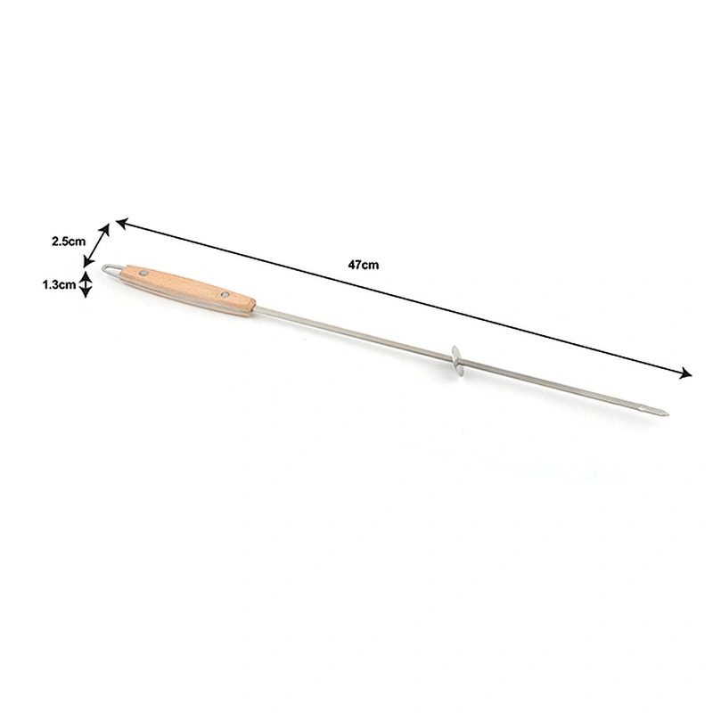BBQ large wooden handle BBQ stick stainless steel BBQ flat skewers mutton skewers 47cm lamb leg fork