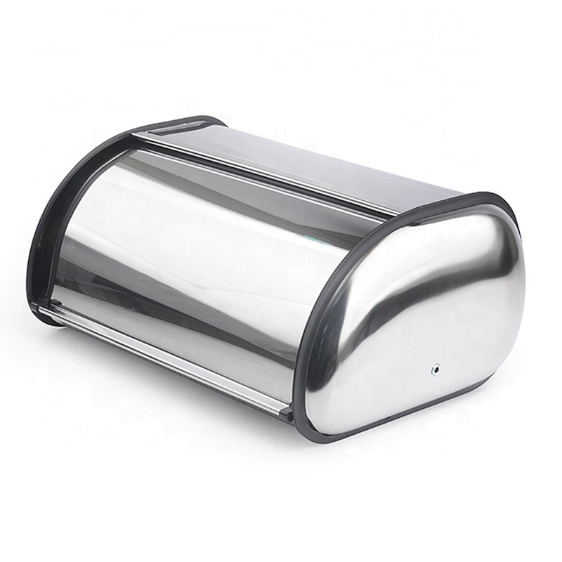Stainless Steel wood Roll Top Bread Box for Kitchen, bread bin, bread storage