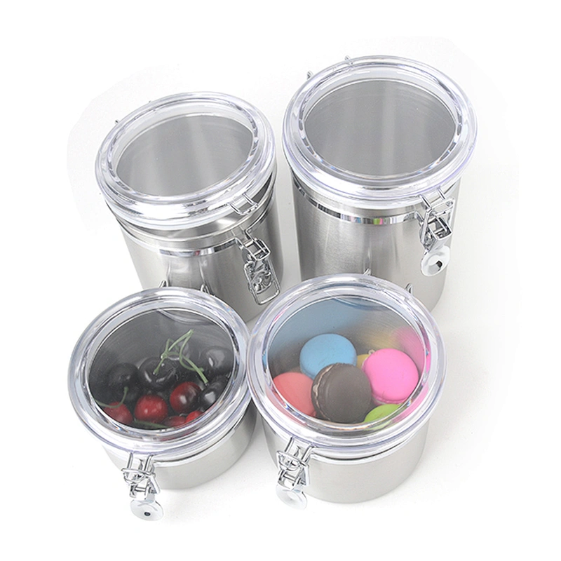 Metal stainless steel kitchen food airtight storage sugar tea coffee canister sets with pp lid