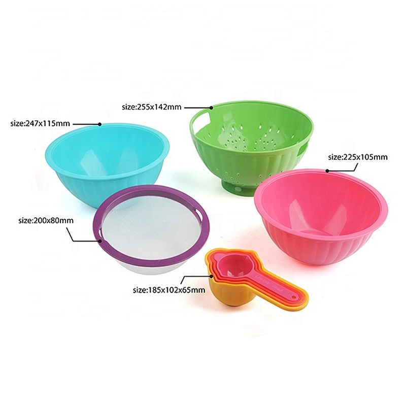 Kitchen gadgets colorful   plastic food grade  colander set with measuring cups