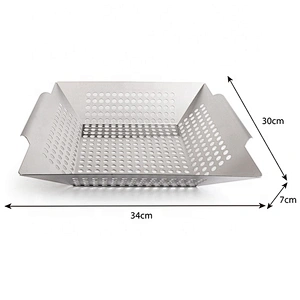 Hot selling Non-Stick Grill Basket Barbecue Pan BBQ Wok Tray for Grill Vegetable Fish Meat Kabob Or Pizza Outdoor Campfire