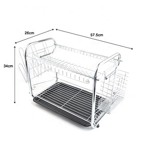 Black Color Double Layers Home Kitchen Iron Plated Dish Drying Rack Metal Drainer Drying Dish Rack with Tray