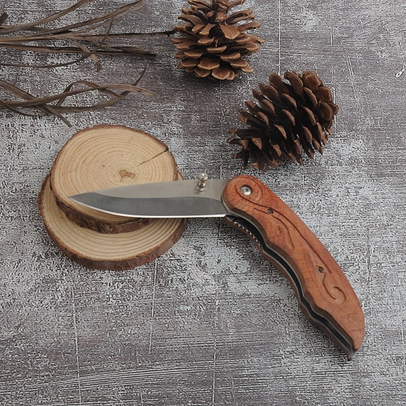 Customize  Wood Handle Stainless Steel Blade Folding Pocket Knife