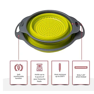 Food-Grade 2 Pack Collapsible Colander Strainer Set Silicone Strainer Space-Saver Folding