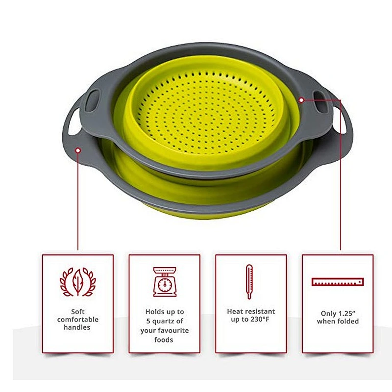Food-Grade 2 Pack Collapsible Colander Strainer Set Silicone Strainer Space-Saver Folding